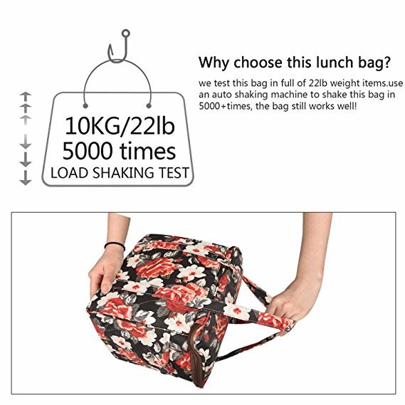 Thermal Insulated Cooler Tote Bags Wide Open Snacks Organizer Flower Printed
