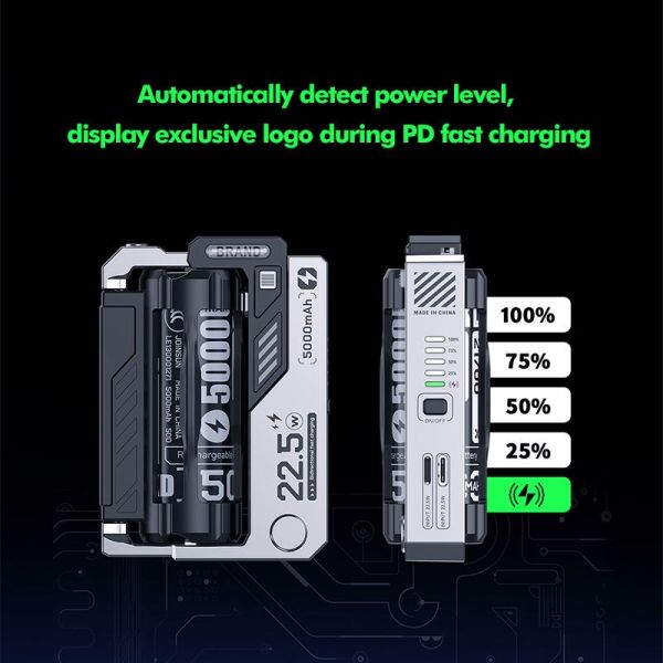 Removable Li Polymer Battery Power Bank 5000mAh Waterproof Portable Built in Data Cable Wired Fast Charger for Mobile