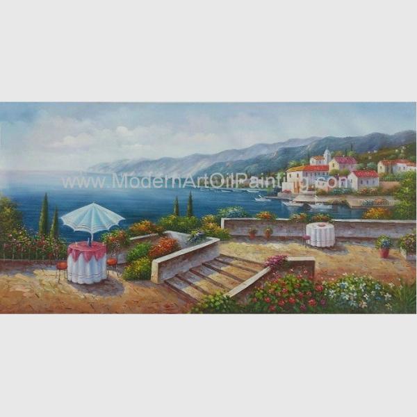 Acrylic Classic Mediterranean Scenes Oil Painting Colorful Oceanside