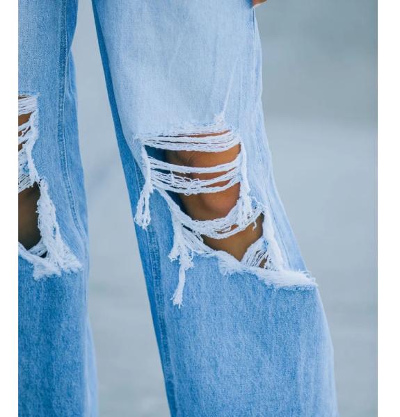 Blue Custom Jeans Pant Spring Summer Straight Fit Pants For Women