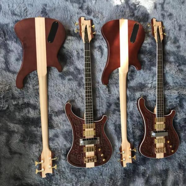 Custom Grand Rickenbacker Style 4 Strings Neck Through Body Electric Bass Guitar Carve Top Musical Instruments Factory