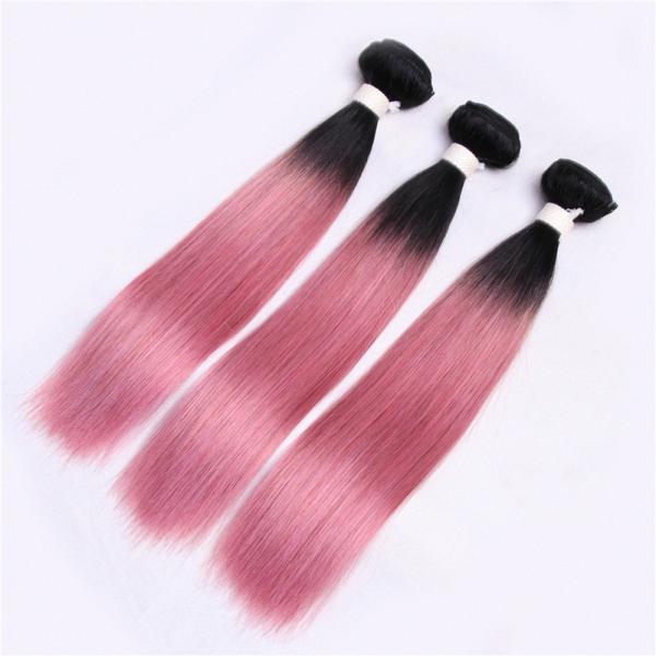 Pre-colored Non-remy Hair Extension Human Weave Rose Pink Ombre Color Brazilian Straight