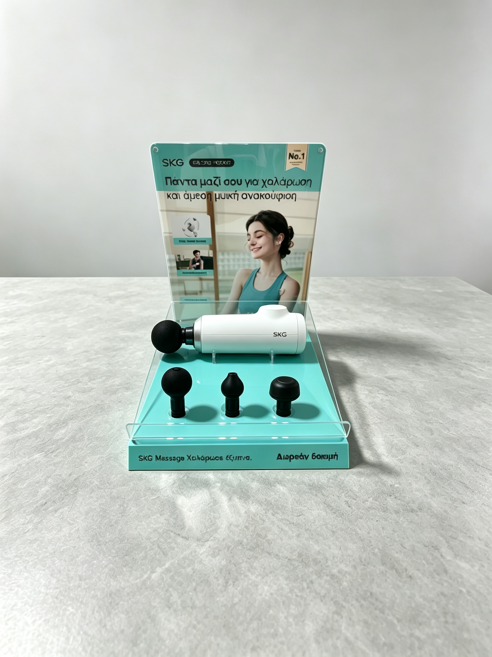 Custom Acrylic Massage Gun Display Stand, Desktop Storage & Display Rack, Flat Gun Tray with 3 Upright Head Slots