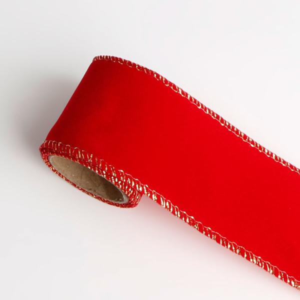 Amostra grátis 100% Poliéster 60mm Custom Red Velvet Decoração de fita de Natal