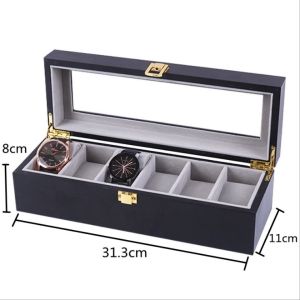 6 Slots Watch Storage Case Wooden Watch Case Holder With Custom Logo