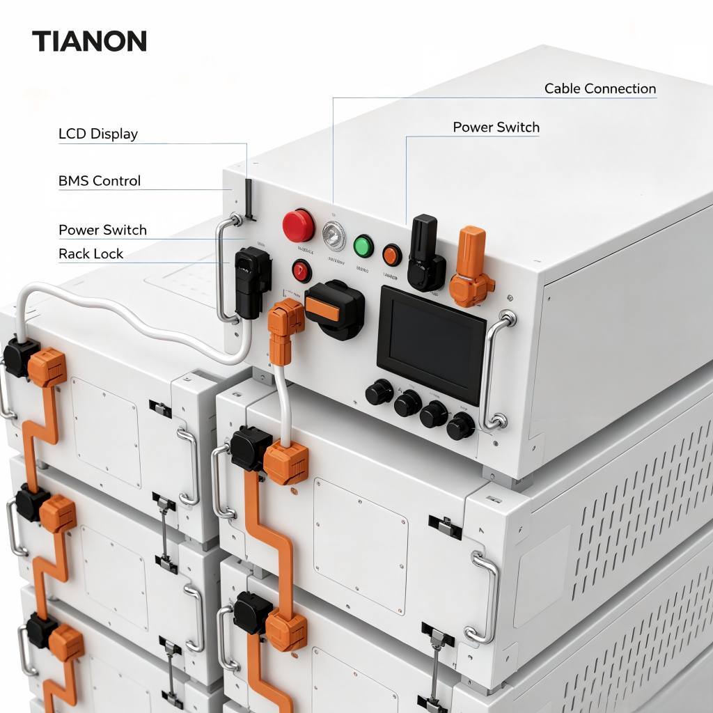 16kWh Stacked High Voltage LiFePO4 Solar ESS Modular Home Villa Off Grid Energy Storage System - Tianon