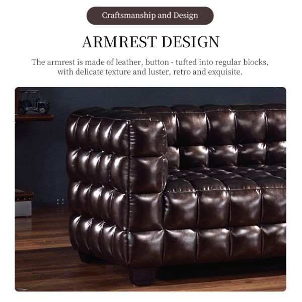 Nidea #8908 European Traditional Chesterfield Genuine Leather Sofa Set with Sponge Filling for Hotel Living Room