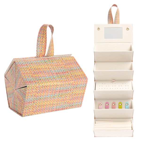 Customized Handmade Leather Jewelry Boxes Jewellery Storage Hexagon Fold Up Organizer