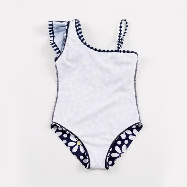 Kid's Navy flower print one shoulder swimwear one piece swimsuit