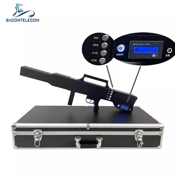 Portable Gun Type Drone Signal Jammer with 1.2KM Distance 100W Output Power and 4 Bands Frequency