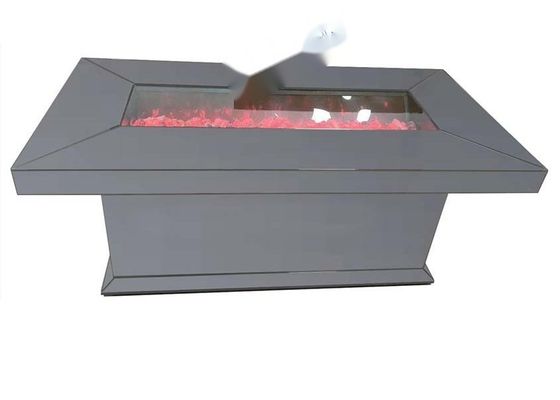 JSF849 Silver Mirror Finish Fireplace Coffee Table with Integrated Electric Firebox and Multifunctional Furniture