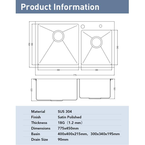 Modern Stainless Steel Kitchen Sink Double Bowl 18 Gauge For Laundry Room OEM