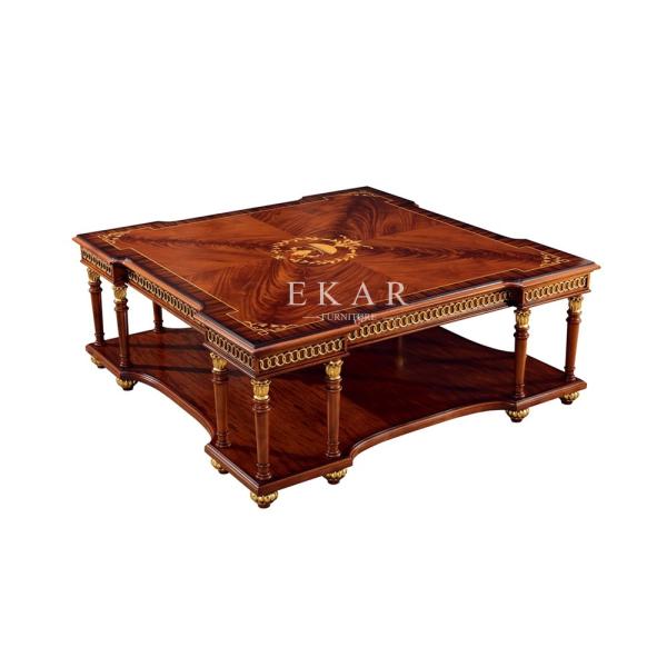 Square Living Room Wooden Veneer Top Antique Luxury Coffee Table
