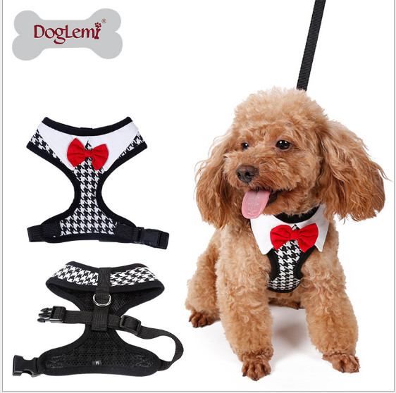 Vest puppies chest harness, fashion bow pet chest back, Teddy bear walking leash；Pet clothes customization,