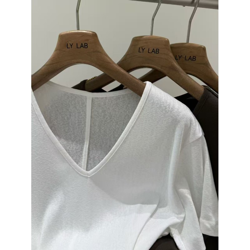 Summer Lightweight 70% Cotton 26% Polyester 4% Linen White Coffee Black Tricolor Summer V-neck Short Sleeved T-shirt