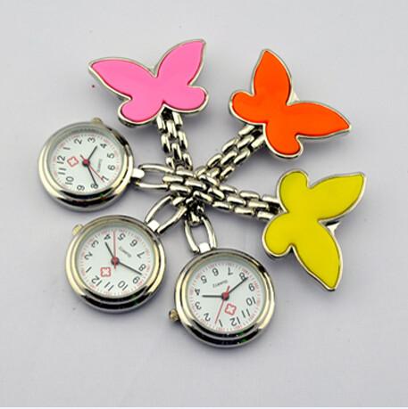 Fashion Butterfly Metal Nurse Doctor Watch Clip Nurse Hang Watch With White Face, Brand Your Own Logo,10 Colors Stock