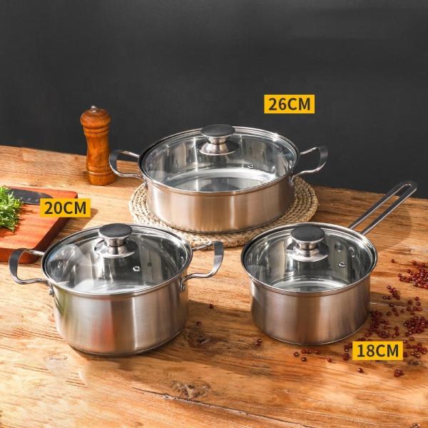 Good Quality 3 Pcs Cookware Pot Silver Cooking Pot Set Stainless Steel Pots And Pans Set Cookware Sets