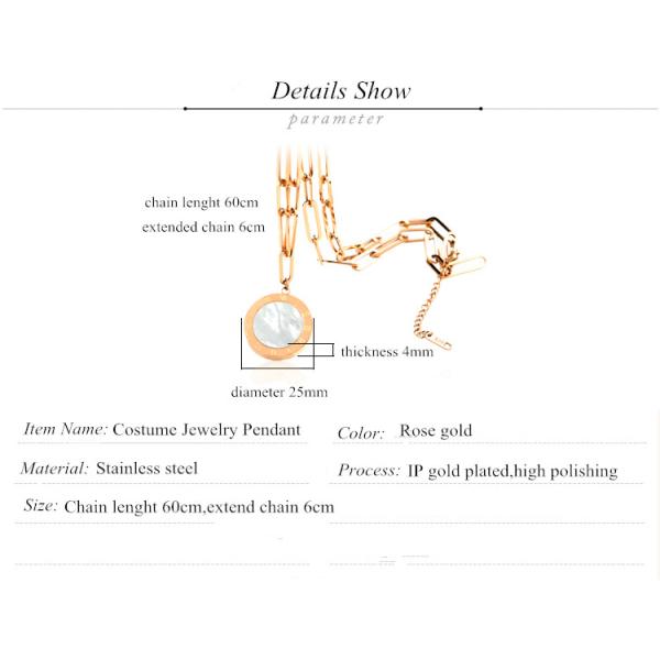 Steel Square Rose Gold Sweater Chain Necklace, Double-sided shell sweater decorative necklace