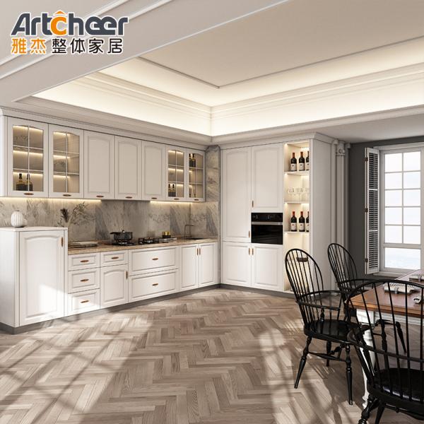 Высокая прочность Чистые белые / голубые кухонные шкафы в стиле Shaker, изготовленные Вьетнамом