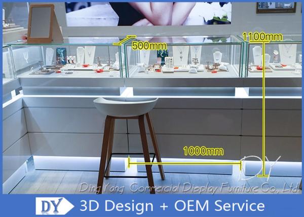 Luxurious Store Jewelry Display Cases / Beige Painting Finished Gold Shop Counter