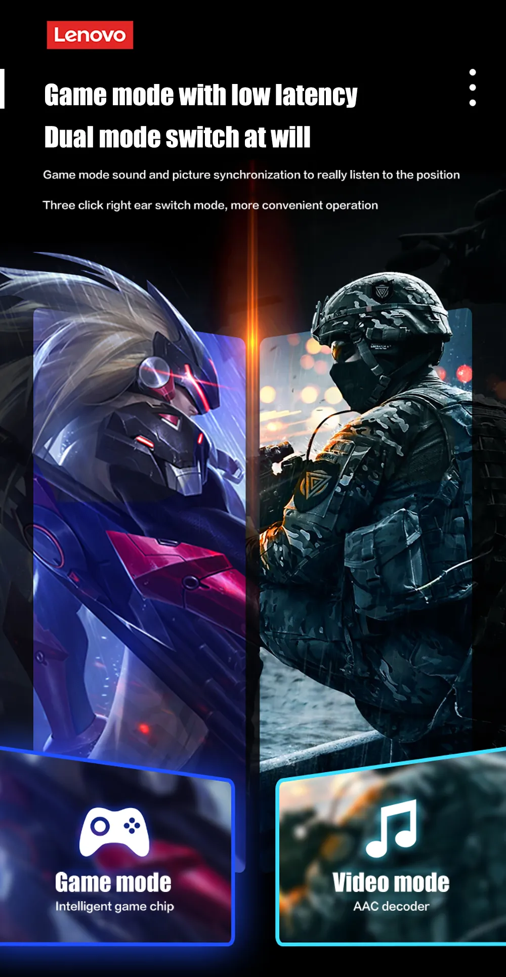 Lenovo GM6 Game Wireless Earbuds Waterproof TWS 300mAh For Sports