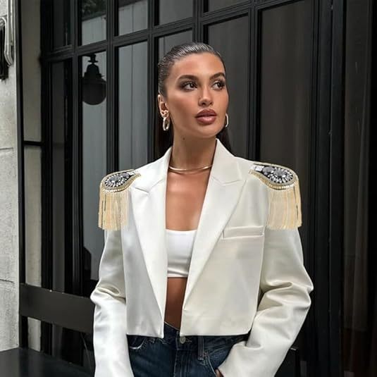 Blazer Epaulet/Kpop Fringed/Tassel Metal Punk Shoulder Epaulette/Dpikes Brooch Retro Crown Geometric Metal Medal And Metal Tassel Link Chain Epaulet Shoulder For Men Women Uniform Accessory