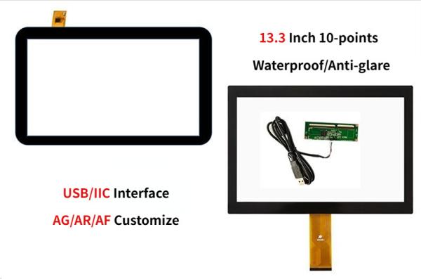 13Écran multi-touch de 0,3 pouces avec interface USB 10 points pour plusieurs applications.
