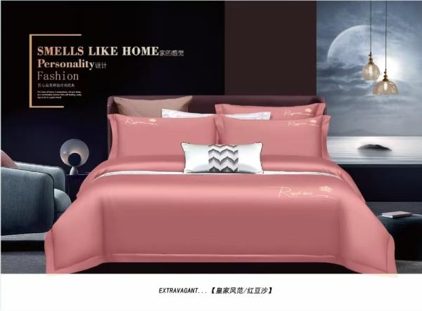Solid Pink Long Staple Cotton Embroidery Duvet Cover Bedding Set Textile