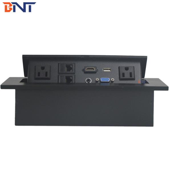 Zinc Alloy Material Black Oval Corner Desk Pop Up Power Data Connector For Meeting Room