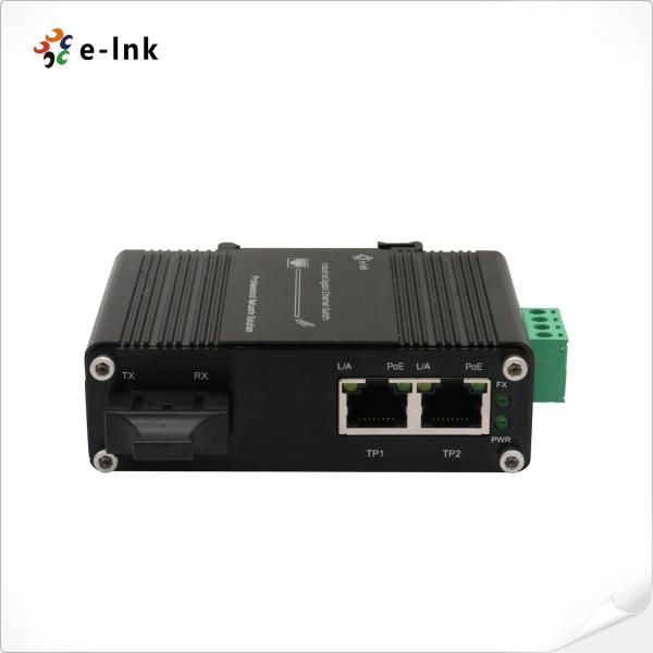 Elink Industrial Fiber Media Converter 1x100M SC + 2x10/100M Ethernet RJ45 90W PoE++ Media Converter