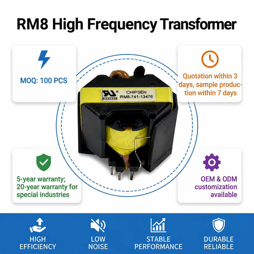 RM8 Low Loss High Frequency Pulse Transformer High Voltage Isolation Custom
