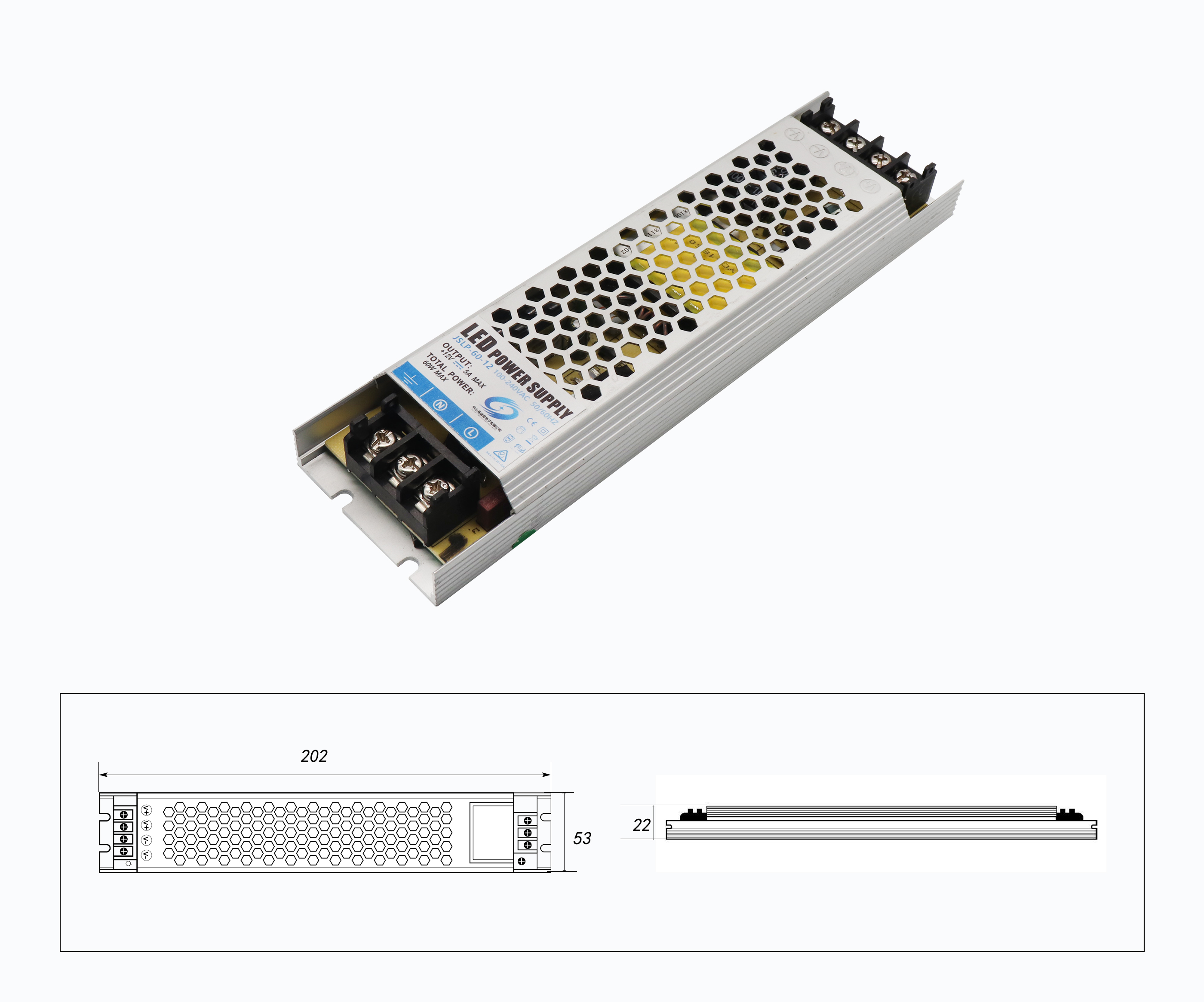 Переключая электропитание 60W 5A СИД режима IP20 12V тонкое одновыходовое