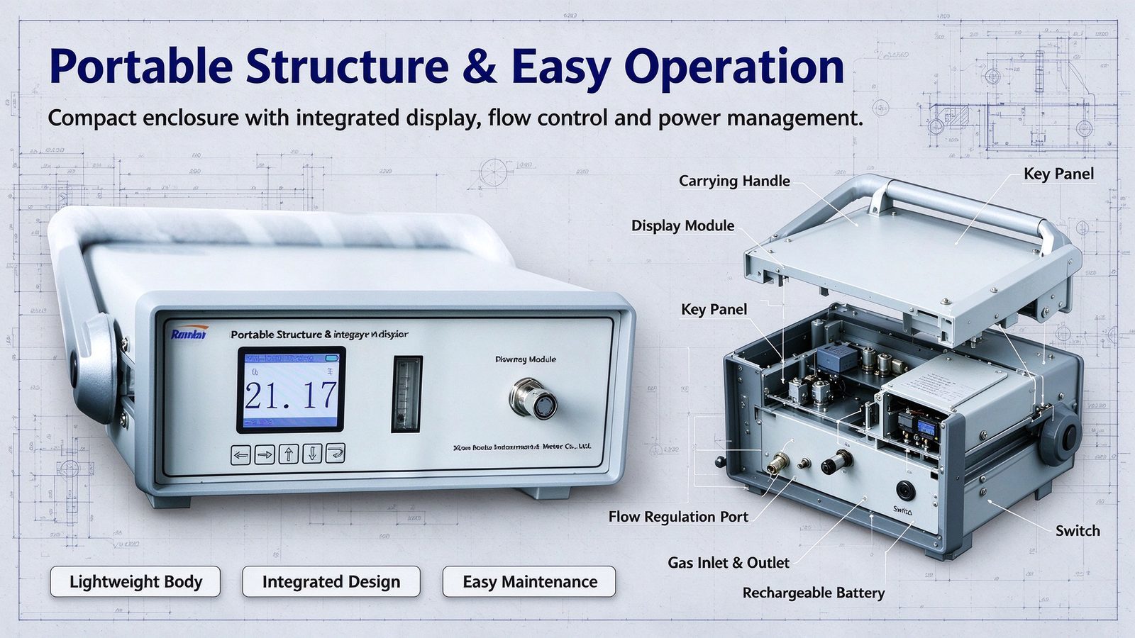 Industrial Portable Gas Analyzer O2 Purity Detector With LCD Display Metal Construction