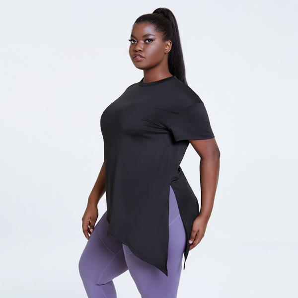 XS-XXXXXL Women'S Plus Size Yoga Wear Side Slit Black Sexy Back T Shirts