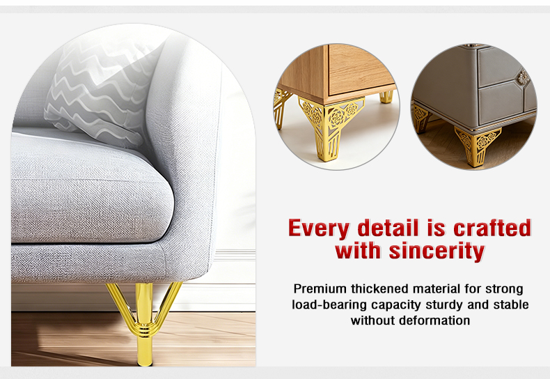 Luxury Metal Cabinet Feet Sofa Support Legs with Anti-Slip Pads Heavy-Duty Easy-Install Furniture Hardware Accessories