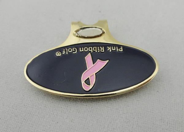 Personalized Brass Pink Ribbon Golf Cap Clip with Soft Enamel, Metal Clip