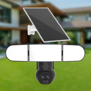 6MP 4G caméra de projecteur à double objectif 1500 lumens LED caméra réseau solaire IP65 étanche