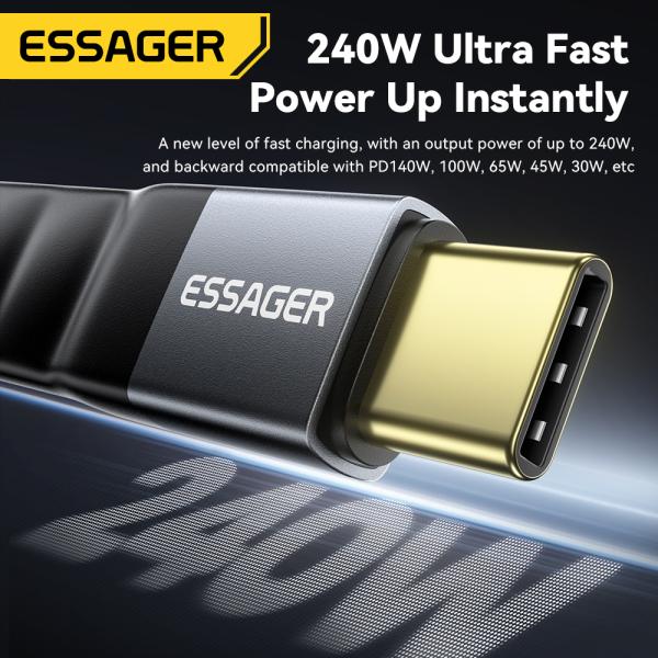 ESSAGER ES-X77 Cable de carga rápida USB4.0 Usb C a Usb C 240W 8K 60Hz 40Gbps Audio Video