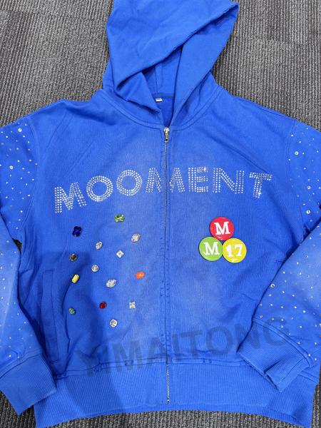 Coiffure sur mesure lavée par le soleil, décolorée, en désarroi, homme, coton découpé, Terry, poids lourd, 420 Gsm, fermeture à glissière, remorque, chemise à capuche en strass.