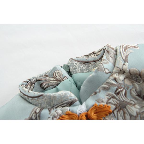 O Neck Girls Quilted Chinese Cheongsam Shirt Light Green Polyester Retro Button Top