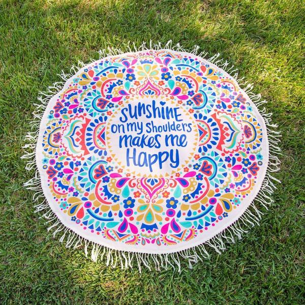 New Beach Cover Up Round Tassel Cotton Pareo Beach Coverup Beach Mat Shawl Yoga Mat Letter Sarong Cloak Bathing Suit