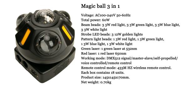 Boule Magique 3 en 1 Effet Faisceau Stroboscopique Motif Lumière Mode de Contrôle Autonome