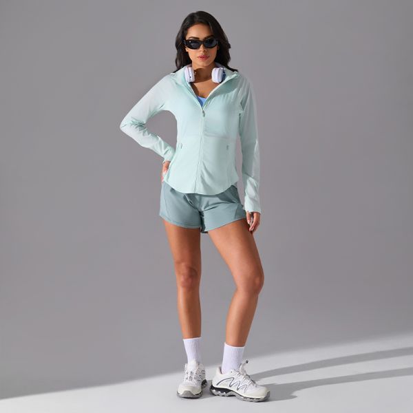 Quick Dry Mesh Women Full Zip Running Jacket Breathable Light Mint Lightweight