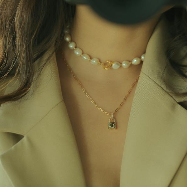 18-каровый золотой медальон подвесок белый CZ цепочка для помолвки