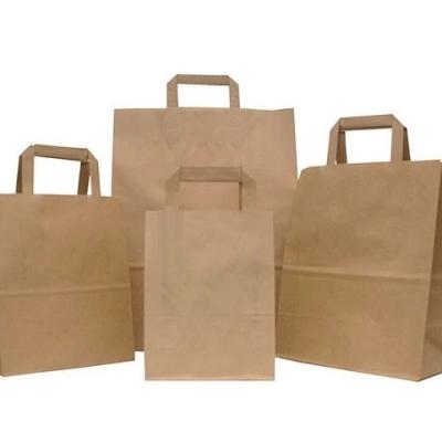 Custom Brown Kraft Paper Carrier Bag With Flat Handle For Packaging Food Takeaway