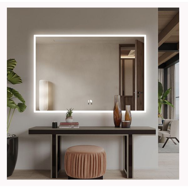 Dimmable Bathroom Mirror Frameless Wall Defogger LED Mirror With Light Color Change