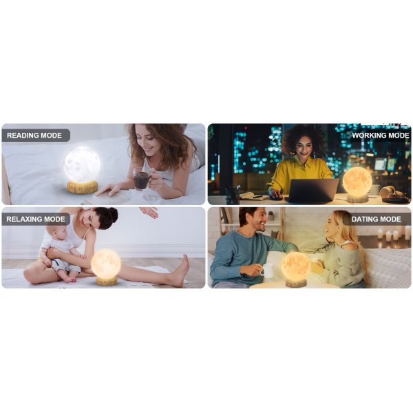 Bedside Daylight Therapy Lamp 10000 Lux Moon Table Lamp 16W