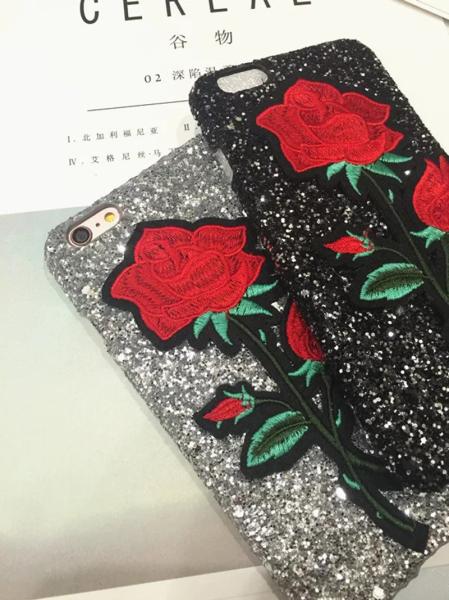 Sparkling Embroidery Roses Back Cover Cell Phone Case For iPhone 7 6s Plus