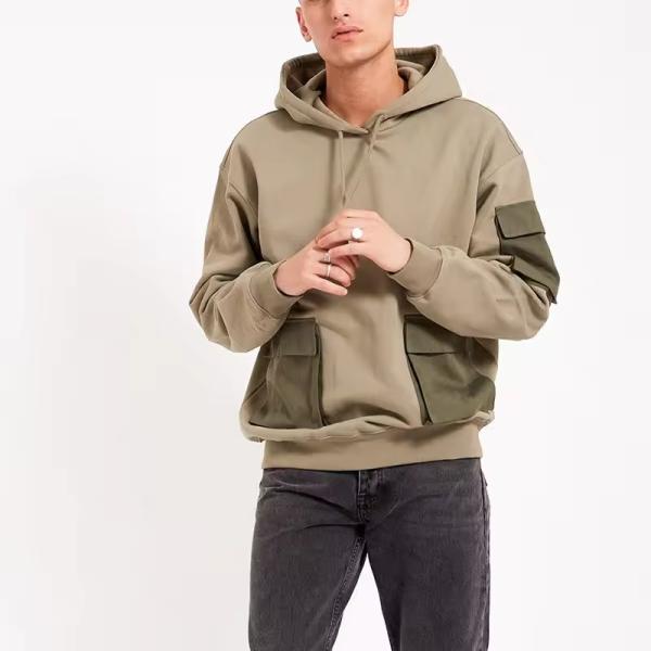 New Design Custom Relaxed Fit Heavyweight Hoodie Patchwork Multi Cargo Pocket Plus Size Men's Hoodie