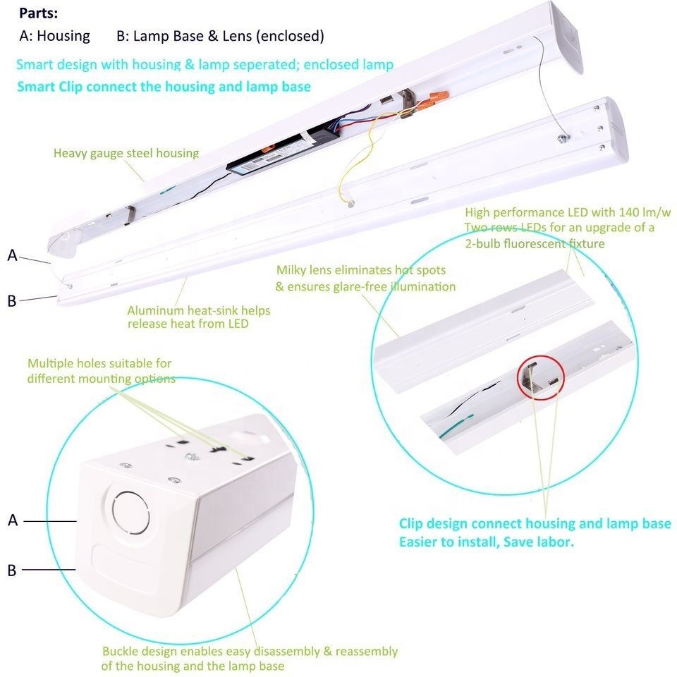 PC Material 25W 3CCT 2FT LED Linear Strip Light Fixtures for Commercial and Industrial